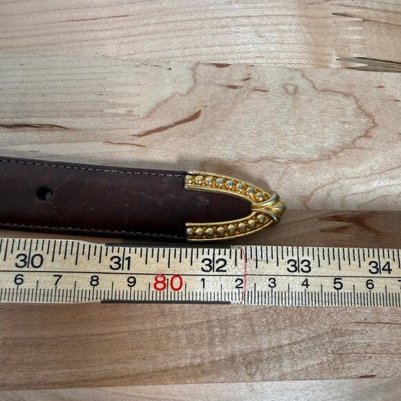 Brighton Brown Leather Belt Gold Buckle Charm Accent Size 33 Western Boho main image 8